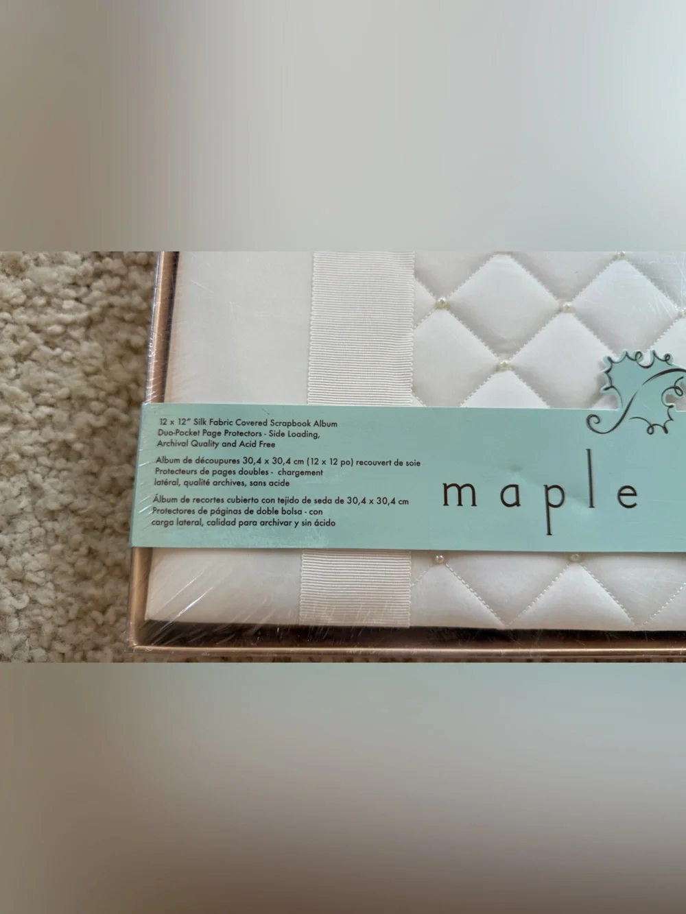 Maple Lane 12x12 White Silk Scrapbook Album Pearl Detail NWT